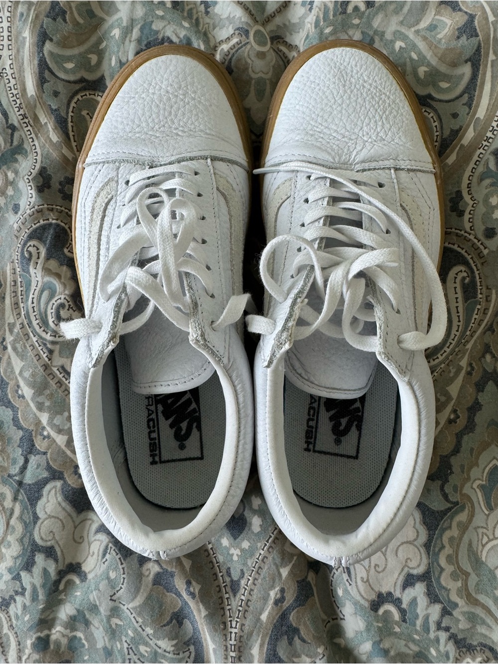 Vans White Leather Sneakers with Gum Sole
